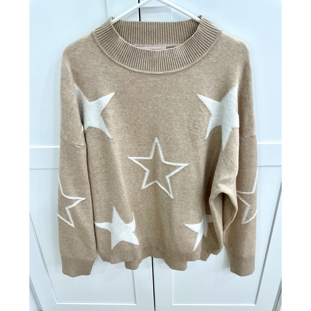 Emma's Expressions Beige Celestial Star Slouchy Knit Sweater – Size Small